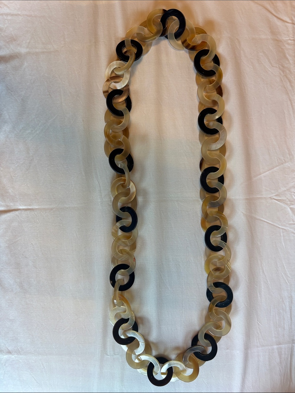 Vintage Resin Link Statement Necklace in Beige and Black